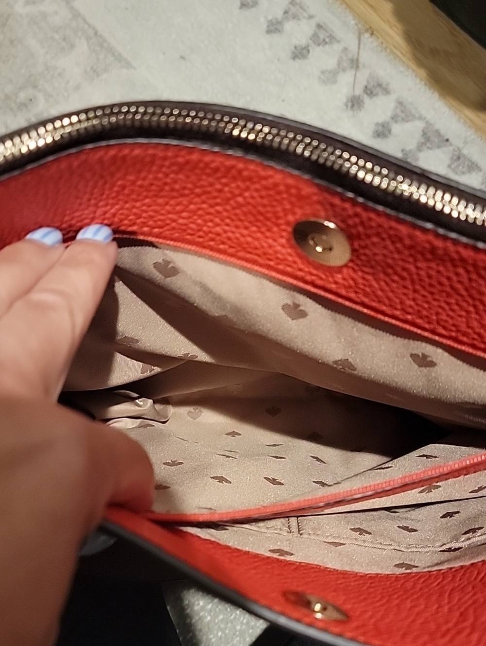 kate spade Brown Pebbled Leather Hobo Shoulder Bag with Coral Trim - Picture 13 of 15